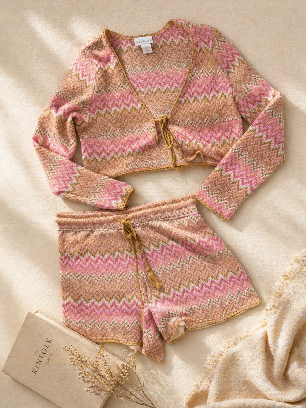 House of Harlow 1960 Pink and Camel Zigzag Knit Set